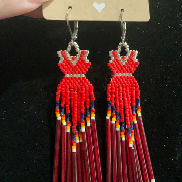 Red dress earrings with Sterling silver clips