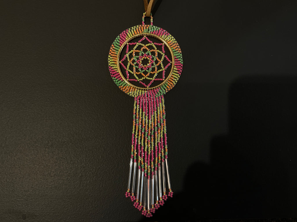 pink, green, yellow, beaded Dream catcher