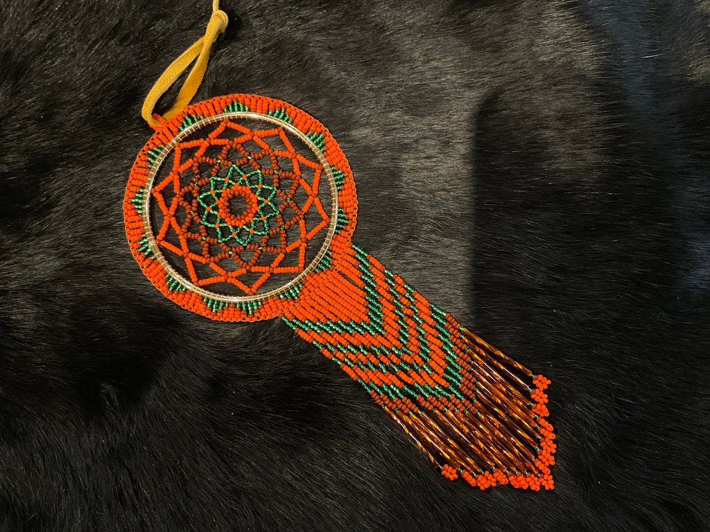 orange and green beaded dream catcher