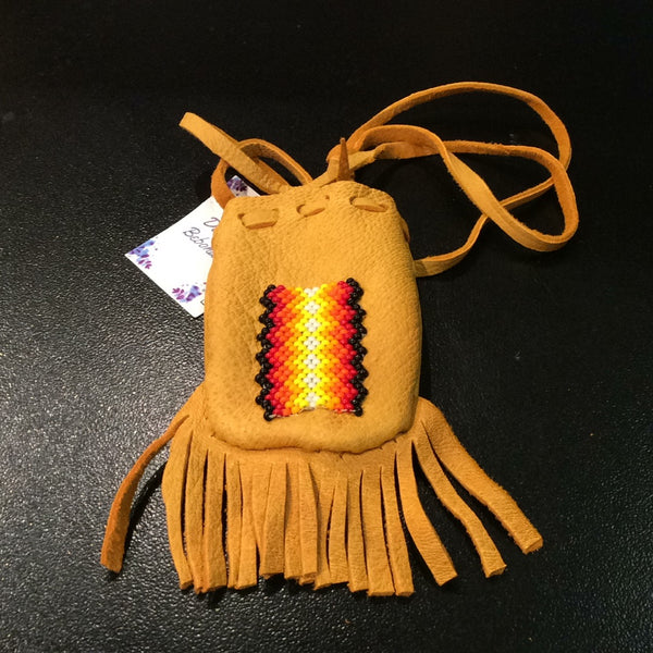 Beaded leather medicine pouch