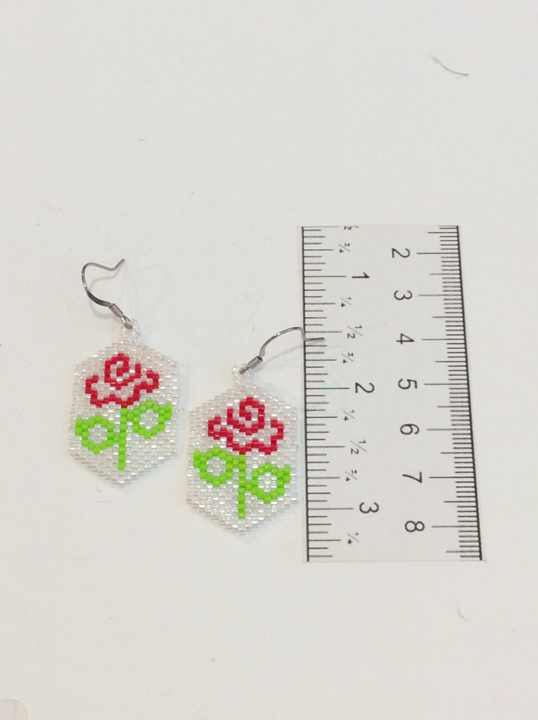 Brick stitch rose earrings