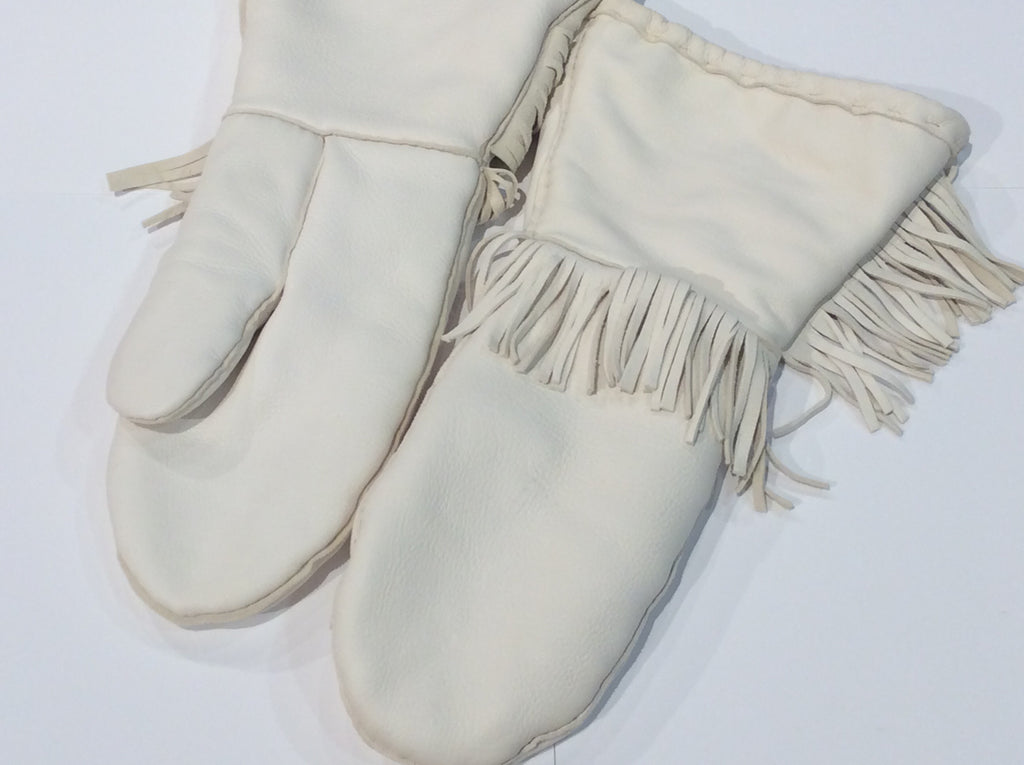 White leather long mitts