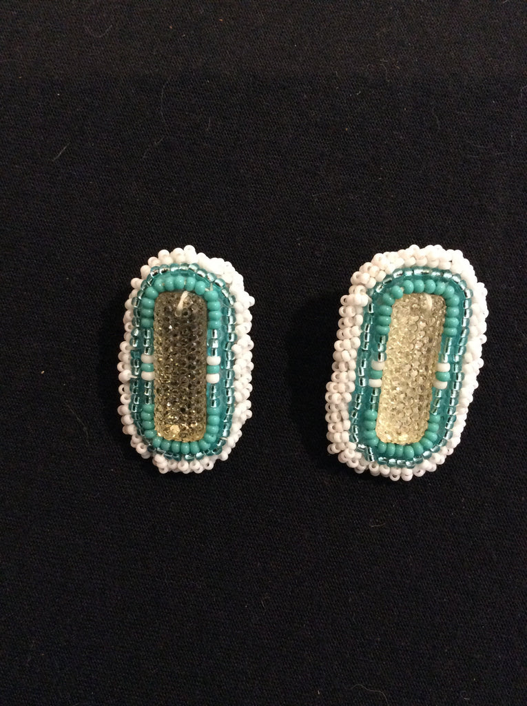 White and turquoise cab earrings