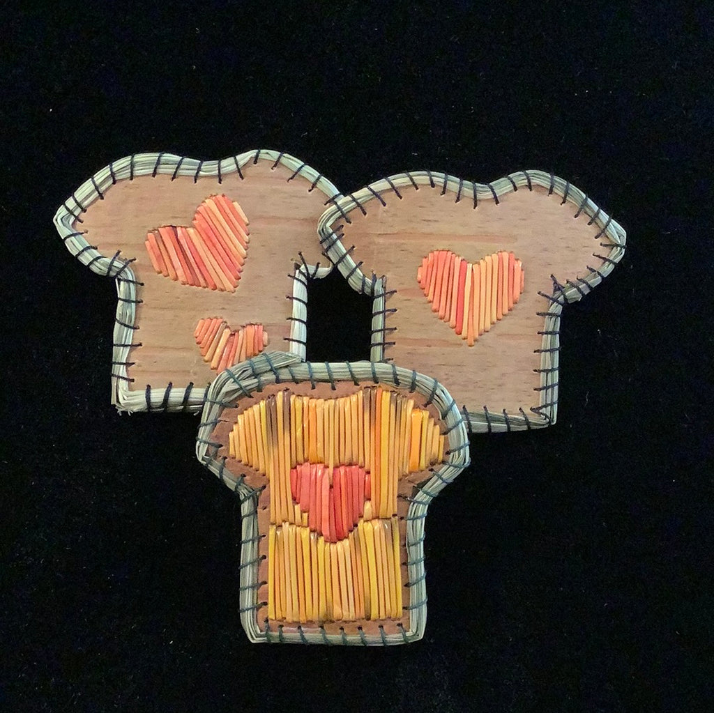 Birchbark and quilled orange shirt pin