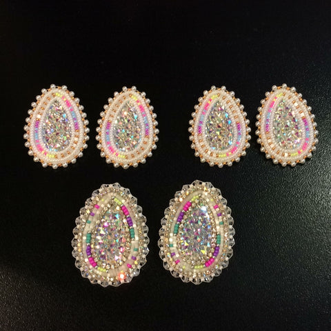 Beaded crystal cab earrings