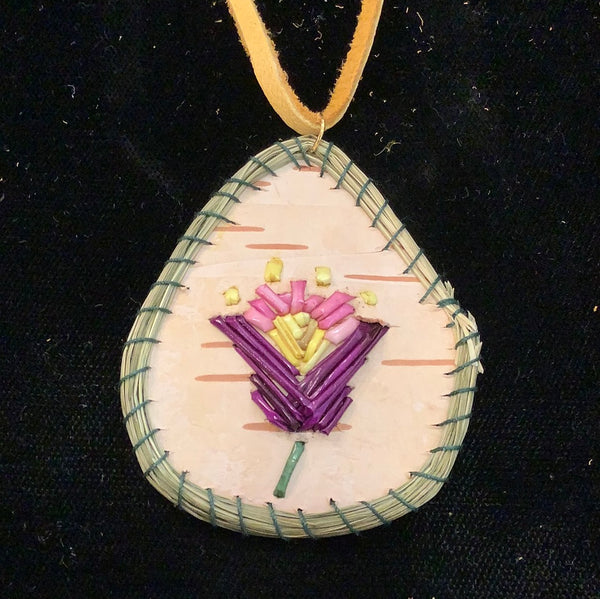 Quill on birchbark pendent